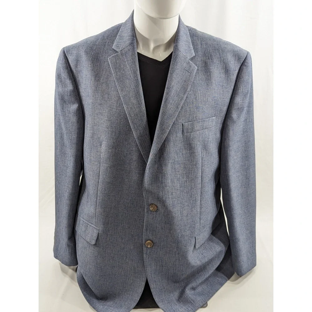 Chaps Ralph‎ Lauren Blazer Sports Suit Jacket Polyester 46R Blue Heathered EUC